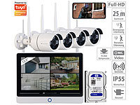 VisorTech Funk-Überwachungssystem mit Display-HDD-Rekorder (1 TB), 4 IP-Kameras; Netzwerk-Überwachungssysteme mit HDD-Recorder & IP-Kameras Netzwerk-Überwachungssysteme mit HDD-Recorder & IP-Kameras 