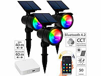 Lunartec 3er-Set RGB-CCT-LED-Spot mit Bluetooth, 50 lm, 1 W, IP44 inkl. Gateway; LED-Solar-Wegeleuchten LED-Solar-Wegeleuchten LED-Solar-Wegeleuchten LED-Solar-Wegeleuchten 