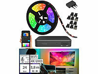 Luminea Home Control HDMI-TV-Sync-Box für Ambiente-Licht, RGB-IC-LEDs, 4K UHD, WLAN, 55–65"; WLAN-USB-Stimmungsleuchten mit RGB + CCT-LEDs und App WLAN-USB-Stimmungsleuchten mit RGB + CCT-LEDs und App WLAN-USB-Stimmungsleuchten mit RGB + CCT-LEDs und App WLAN-USB-Stimmungsleuchten mit RGB + CCT-LEDs und App 