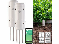 Luminea Home Control 2er-Set smarte ZigBee-Boden-Feuchtigkeits & Temperatursensoren; 3in1-WLAN-Thermo- und Hygrometer mit Helligkeit-Sensor und App 3in1-WLAN-Thermo- und Hygrometer mit Helligkeit-Sensor und App 3in1-WLAN-Thermo- und Hygrometer mit Helligkeit-Sensor und App 