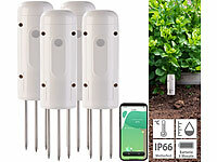 Luminea Home Control 4er-Set smarte ZigBee-Boden-Feuchtigkeits & Temperatursensoren; 3in1-WLAN-Thermo- und Hygrometer mit Helligkeit-Sensor und App 3in1-WLAN-Thermo- und Hygrometer mit Helligkeit-Sensor und App 3in1-WLAN-Thermo- und Hygrometer mit Helligkeit-Sensor und App 