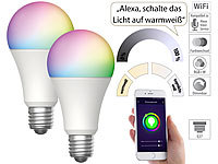 Luminea Home Control 2er-Set WLAN-LED-Lampe, E27, RGB-CCT, 9W (ersetzt 75W), F, 800 lm, App; WLAN-LED-Filament-Lampe E27 weiß WLAN-LED-Filament-Lampe E27 weiß WLAN-LED-Filament-Lampe E27 weiß WLAN-LED-Filament-Lampe E27 weiß 