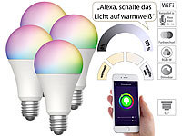 Luminea Home Control 4er-Set WLAN-LED-Lampen, E27, RGB-CCT, 9W (ersetzt 75W), F, 800lm, App; WLAN-LED-Filament-Lampe E27 weiß WLAN-LED-Filament-Lampe E27 weiß WLAN-LED-Filament-Lampe E27 weiß WLAN-LED-Filament-Lampe E27 weiß 