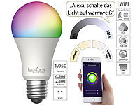 Luminea Home Control WLAN-LED-Lampe, E27, RGB-CCT, 11 W (ersetzt 120 W), 1.055 lm, App; WLAN-LED-Filament-Lampe E27 weiß WLAN-LED-Filament-Lampe E27 weiß WLAN-LED-Filament-Lampe E27 weiß WLAN-LED-Filament-Lampe E27 weiß 