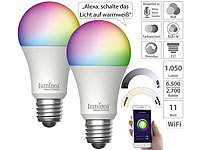 Luminea Home Control 2er-Set WLAN-LED-Lampe, E27, RGB-CCT, 11W (ersetzt 120W), 1.055lm, App; WLAN-LED-Filament-Lampe E27 weiß WLAN-LED-Filament-Lampe E27 weiß WLAN-LED-Filament-Lampe E27 weiß WLAN-LED-Filament-Lampe E27 weiß 