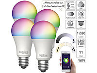 Luminea Home Control 4er-Set WLAN-LED-Lampen, E27, RGB-CCT, 11W(ersetzt 120W), 1.055lm, App; WLAN-LED-Filament-Lampe E27 weiß WLAN-LED-Filament-Lampe E27 weiß WLAN-LED-Filament-Lampe E27 weiß WLAN-LED-Filament-Lampe E27 weiß 