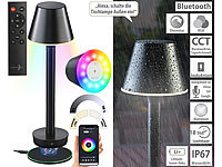 Lunartec Smarte Outdoor-Tischlampe, RGB-CCT-LEDs, App, inkl. Fernbedienung; LED-Tischlampen mit PIR-Sensoren, SchreibtischlampenDeko Beton-Tischleuchten LED-Tischlampen mit PIR-Sensoren, SchreibtischlampenDeko Beton-Tischleuchten LED-Tischlampen mit PIR-Sensoren, SchreibtischlampenDeko Beton-Tischleuchten 