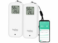 Luminea Home Control Hygrometer WiFi, Smart Thermometer mit App; WLAN-Temperatur- & Luftfeuchtigkeits-Sensoren mit App-Auswertungen WLAN-Temperatur- & Luftfeuchtigkeits-Sensoren mit App-Auswertungen WLAN-Temperatur- & Luftfeuchtigkeits-Sensoren mit App-Auswertungen 