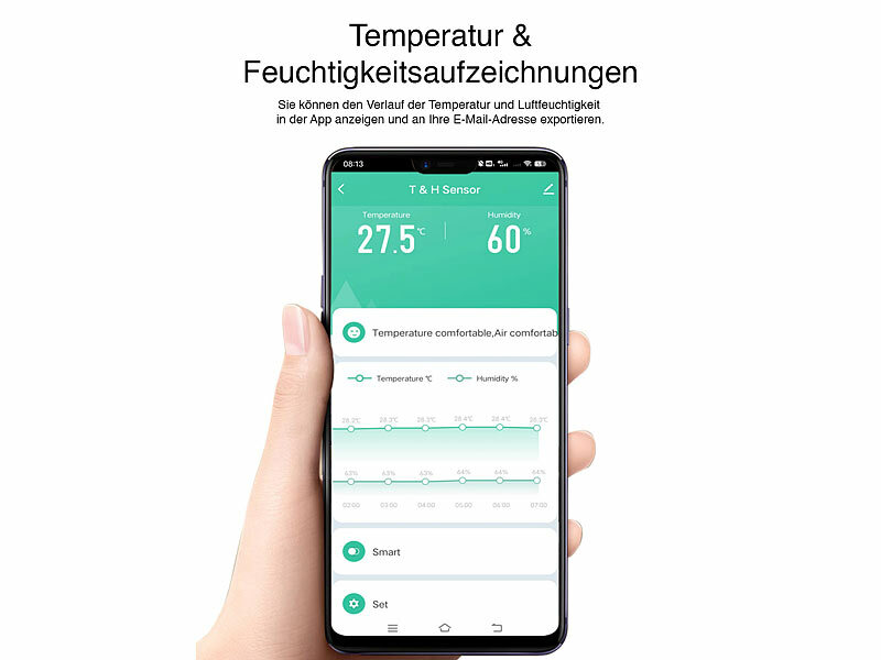 ; WLAN-Temperatur- & Luftfeuchtigkeits-Sensoren mit App-Auswertungen WLAN-Temperatur- & Luftfeuchtigkeits-Sensoren mit App-Auswertungen WLAN-Temperatur- & Luftfeuchtigkeits-Sensoren mit App-Auswertungen 