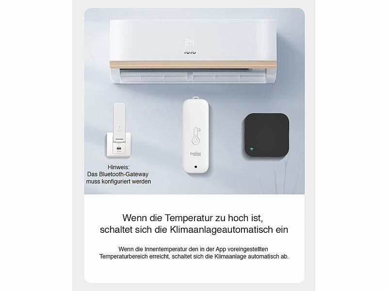 ; Temperatur- & Luftfeuchtigkeits-Sensor mit Bluetooth, App und Sprachsteuerung Temperatur- & Luftfeuchtigkeits-Sensor mit Bluetooth, App und Sprachsteuerung Temperatur- & Luftfeuchtigkeits-Sensor mit Bluetooth, App und Sprachsteuerung 