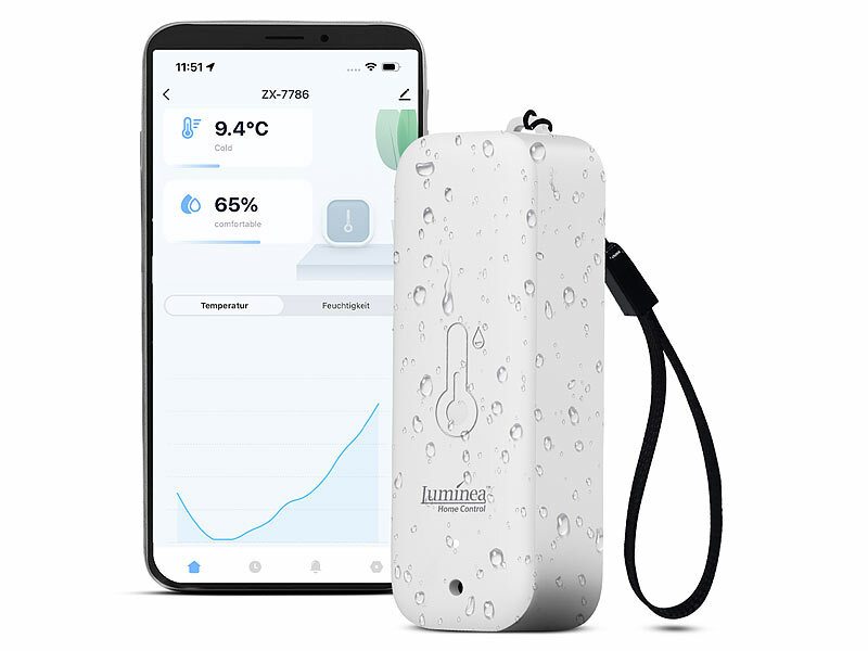 ; Temperatur- & Luftfeuchtigkeits-Sensor mit Bluetooth, App und Sprachsteuerung Temperatur- & Luftfeuchtigkeits-Sensor mit Bluetooth, App und Sprachsteuerung Temperatur- & Luftfeuchtigkeits-Sensor mit Bluetooth, App und Sprachsteuerung 